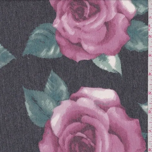 2 YD PC-Heather Black/Mauve Baby French Terry Knit Fabric