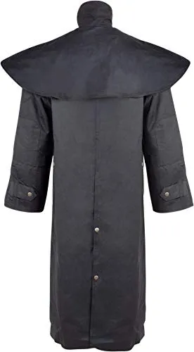 Acerugs Long Black Mens Oil Cloth Oilskin Western Australian Waterproof Duster Coat Jacket Heavy Duty Warm Tough (5XL)