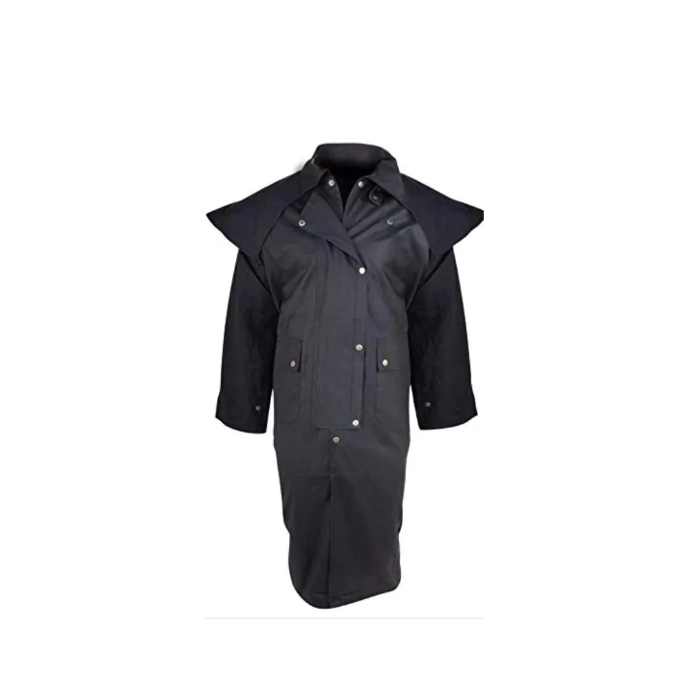 Acerugs Long Black Mens Oil Cloth Oilskin Western Australian Waterproof Duster Coat Jacket Heavy Duty Warm Tough (5XL)