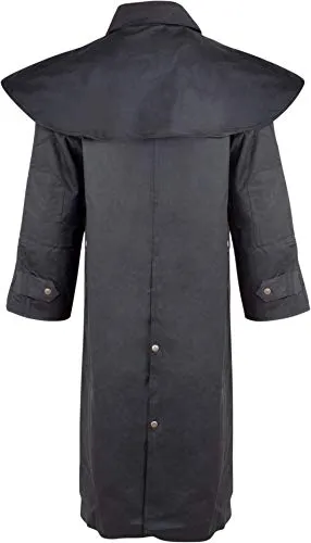 Acerugs Long Black Mens Oil Cloth Oilskin Western Australian Waterproof Duster Coat Jacket Heavy Duty Warm Tough (5XL)