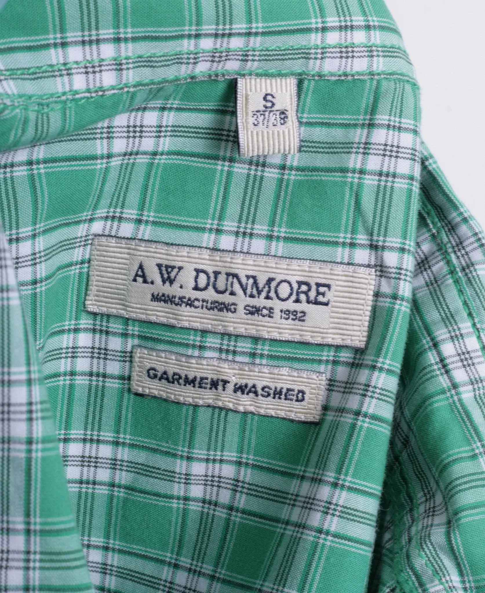 A.W. Dunmore Mens S Casual Shirt Green Check Cotton Short Sleeve