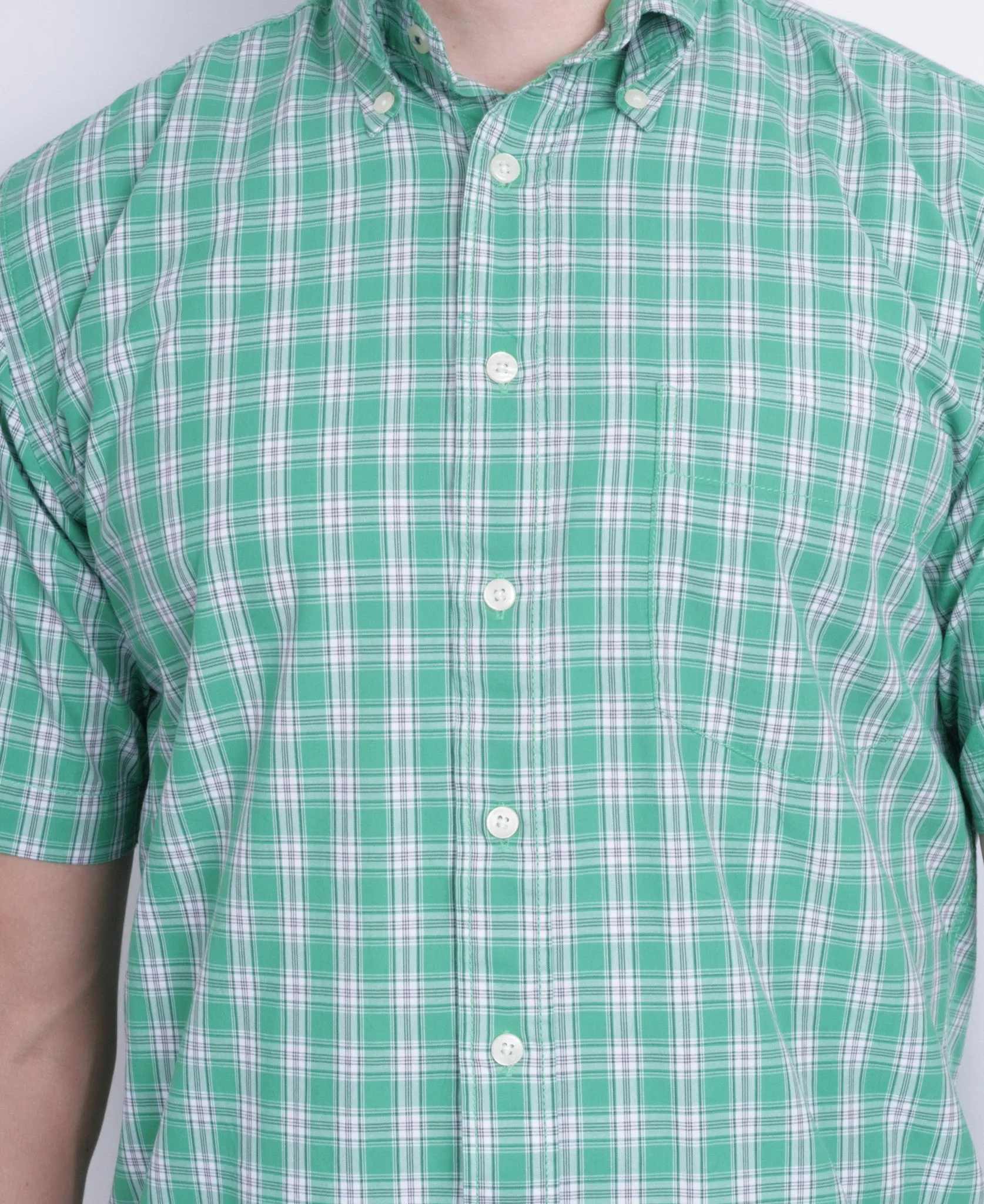 A.W. Dunmore Mens S Casual Shirt Green Check Cotton Short Sleeve