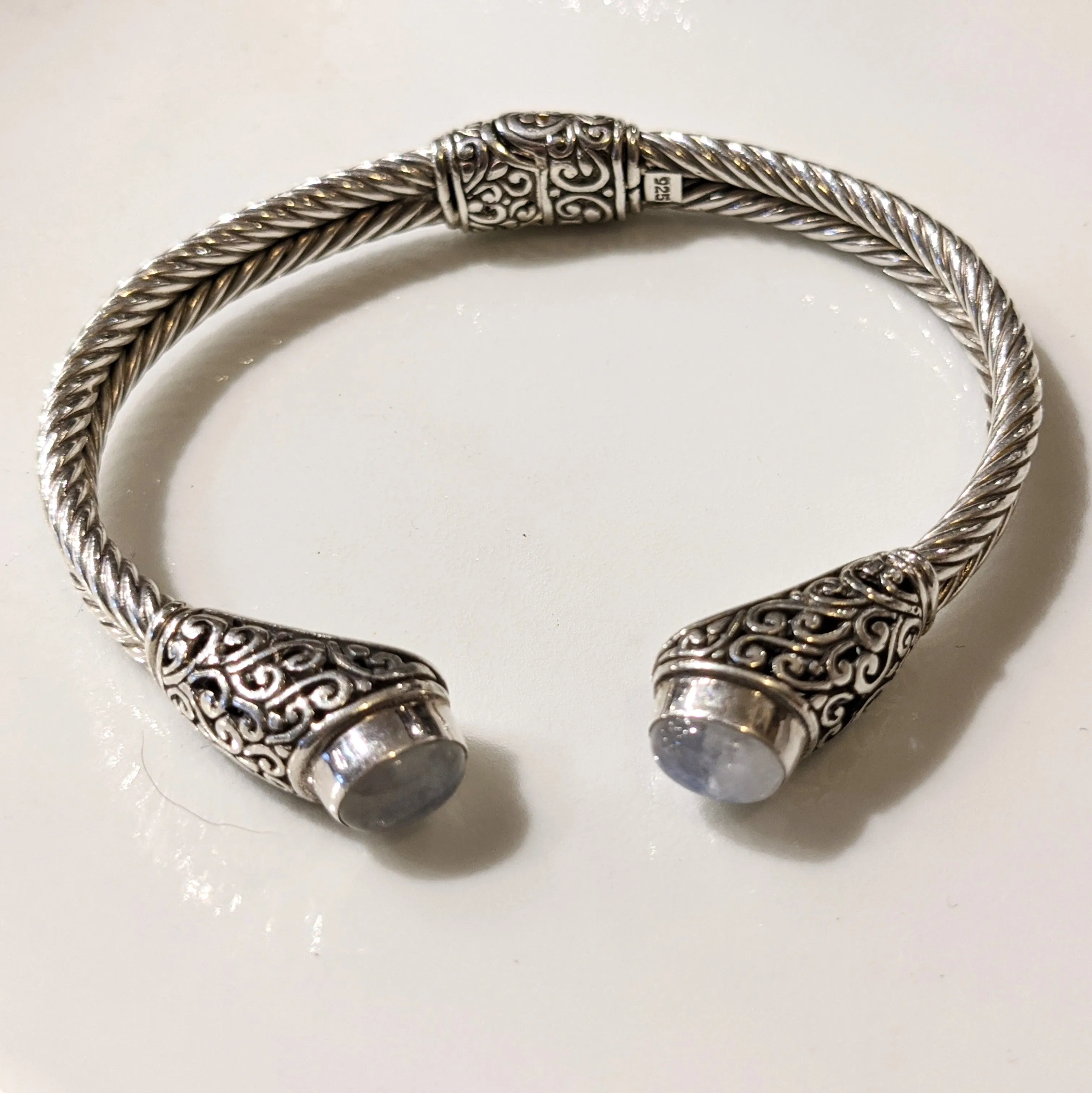 Bali Silver Cuff Bracelet with Moonstone Inlay