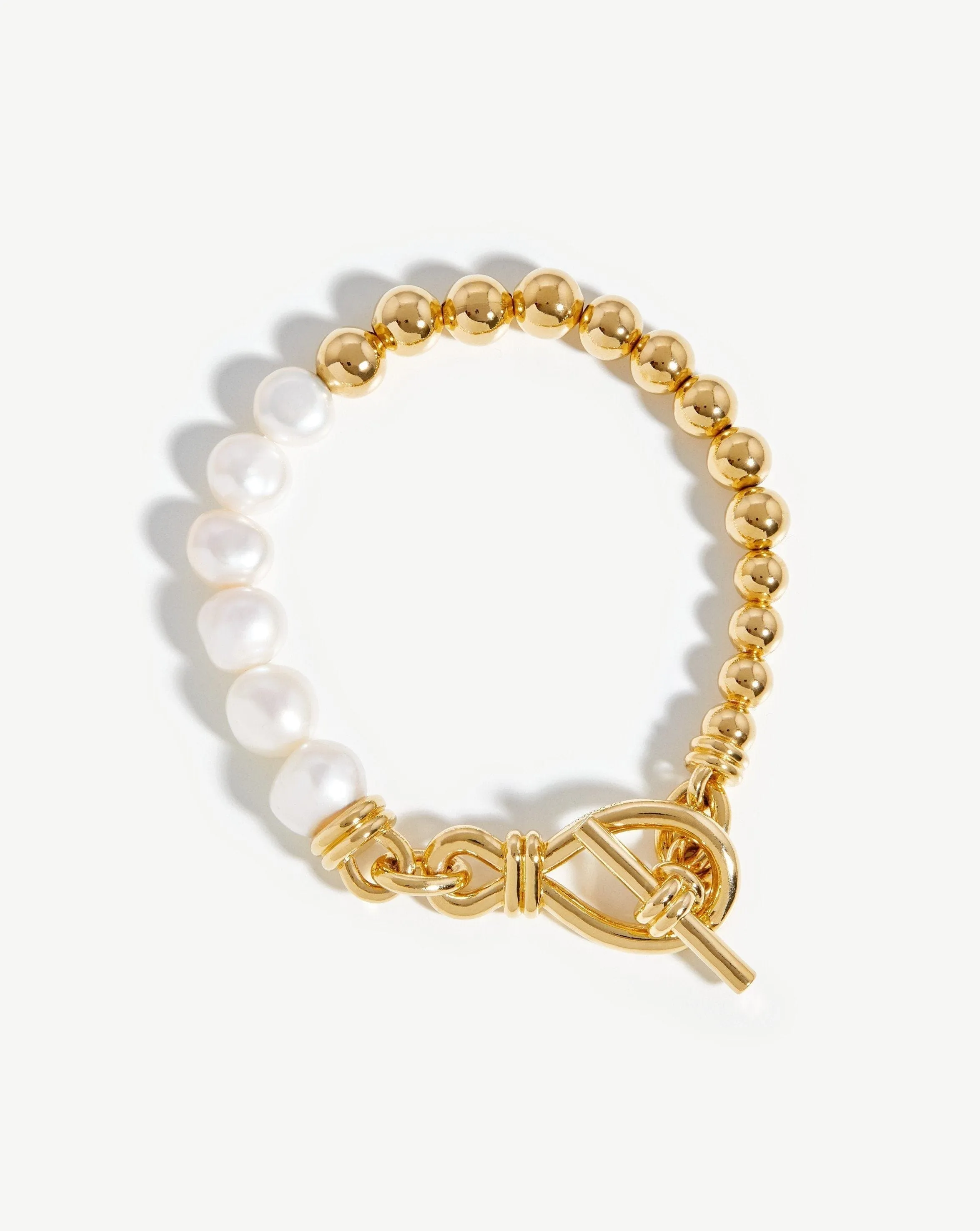 Baroque Pearl Beaded T-Bar Bracelet | 18k Gold Plated/Pearl