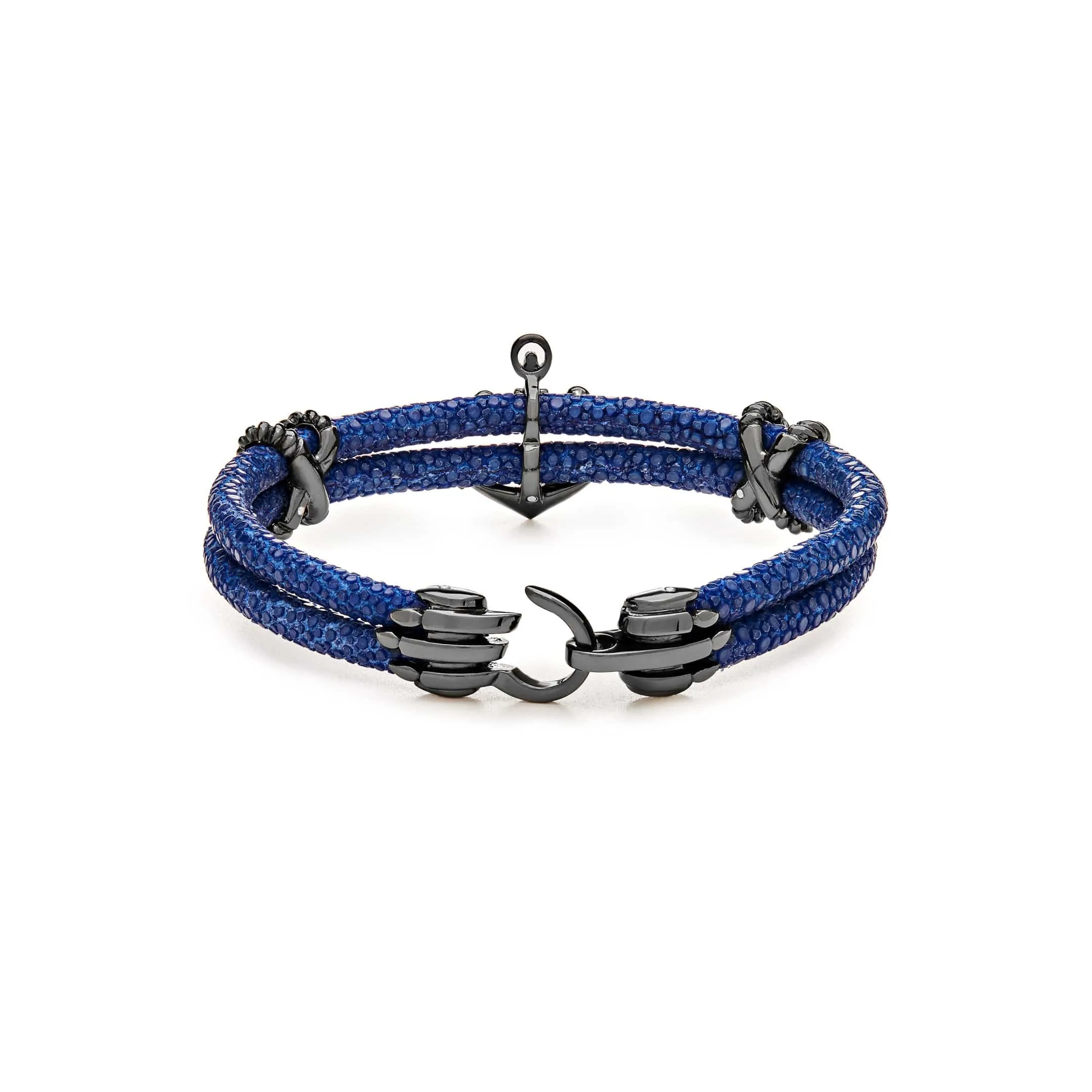 Blue Anchor Silver Black Platinum Plated Bracelet