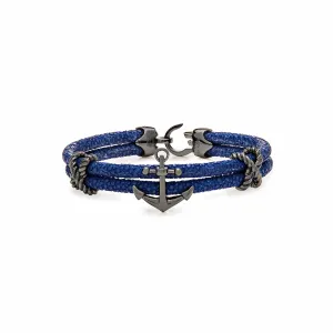 Blue Anchor Silver Black Platinum Plated Bracelet