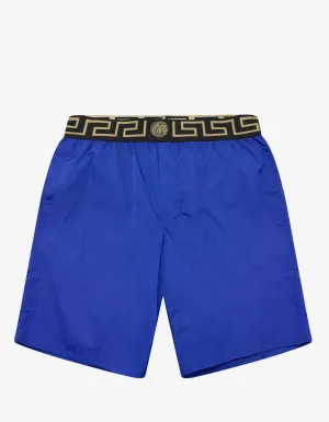 Blue Greek Key Long Swim Shorts