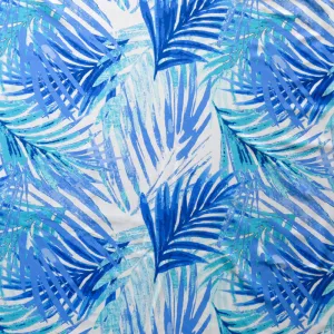 Blue Palms on White Nylon Spandex Swimsuit Fabric