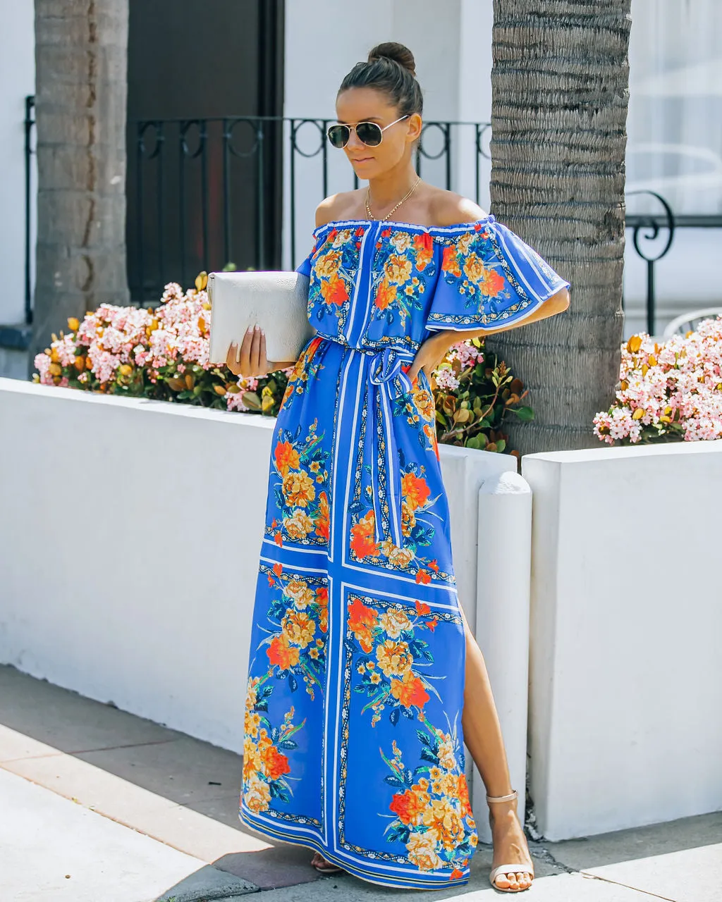 By Chance Floral Off The Shoulder Slit Maxi Dress