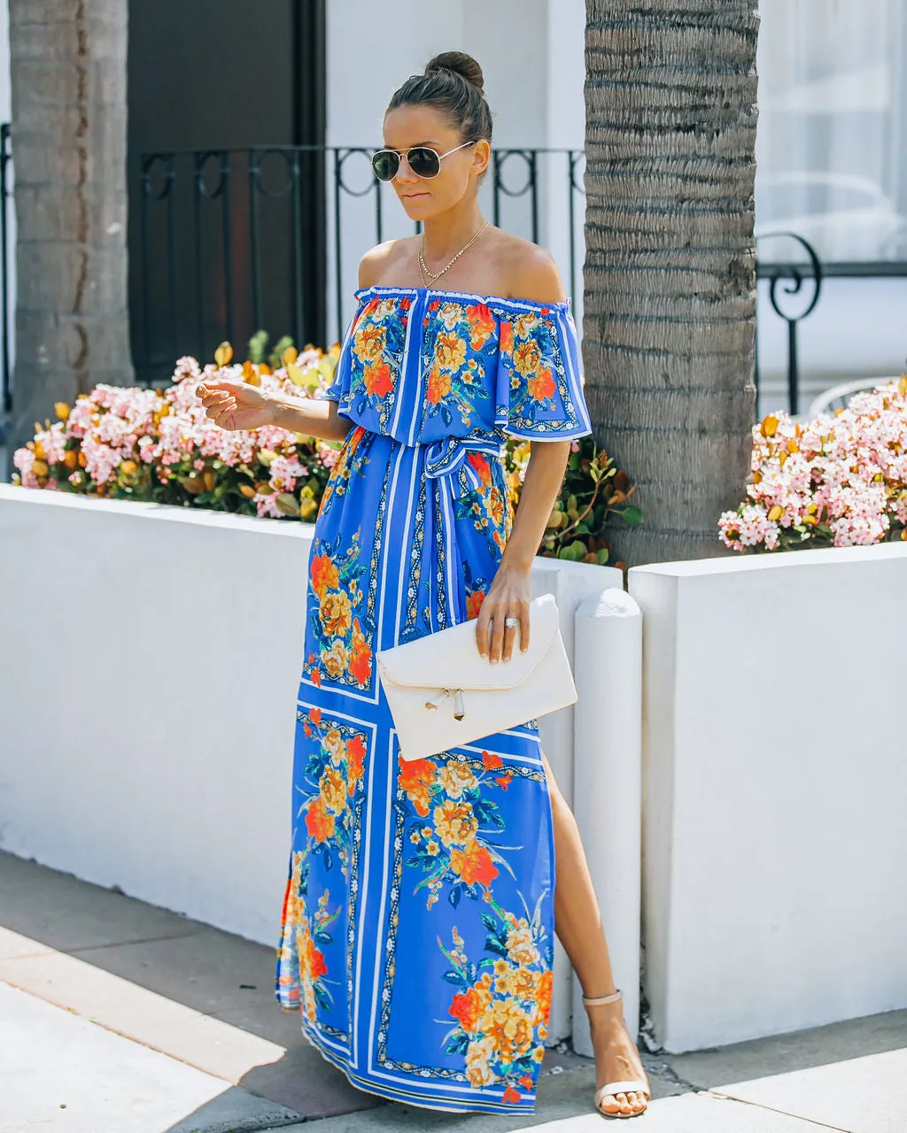 By Chance Floral Off The Shoulder Slit Maxi Dress