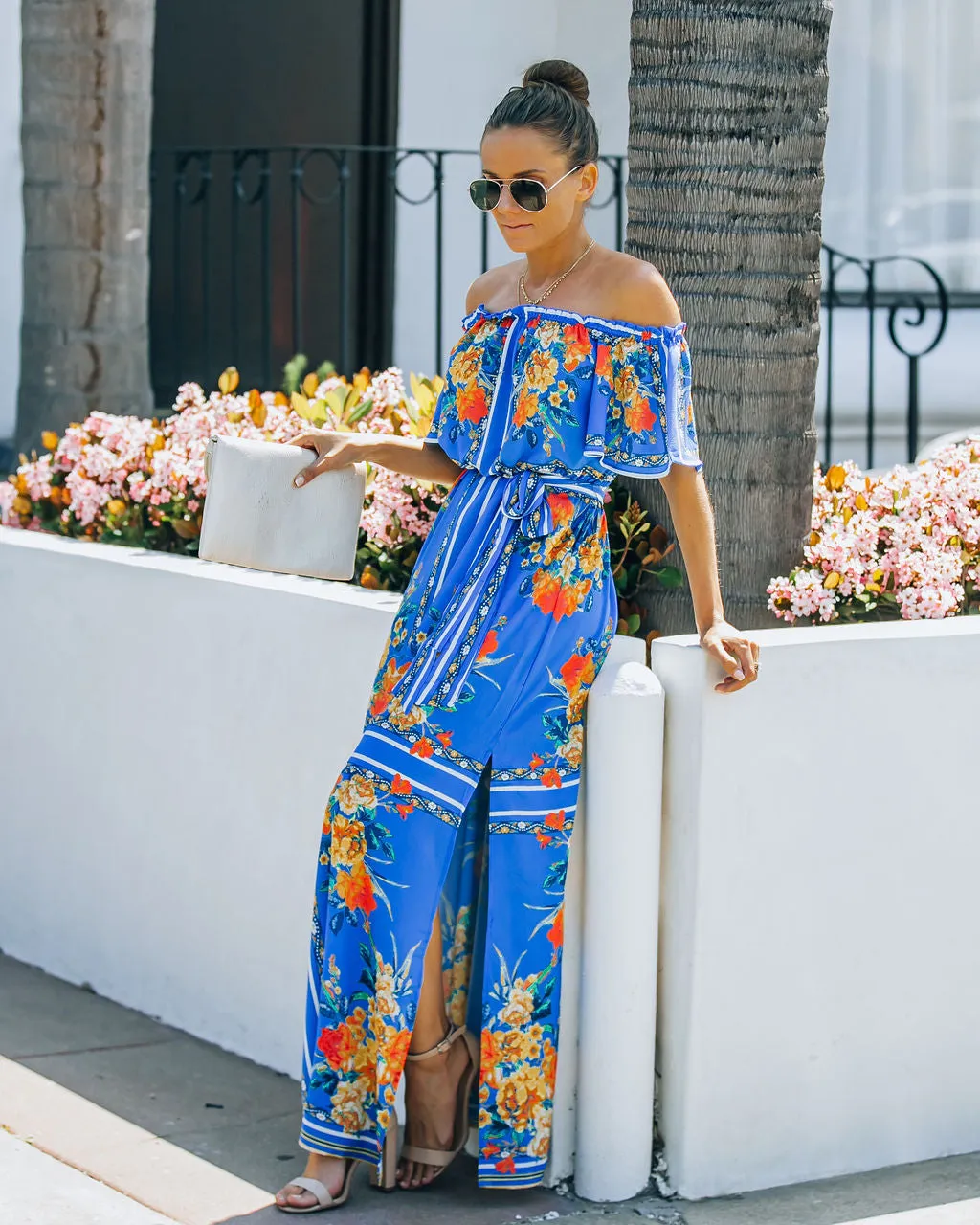 By Chance Floral Off The Shoulder Slit Maxi Dress