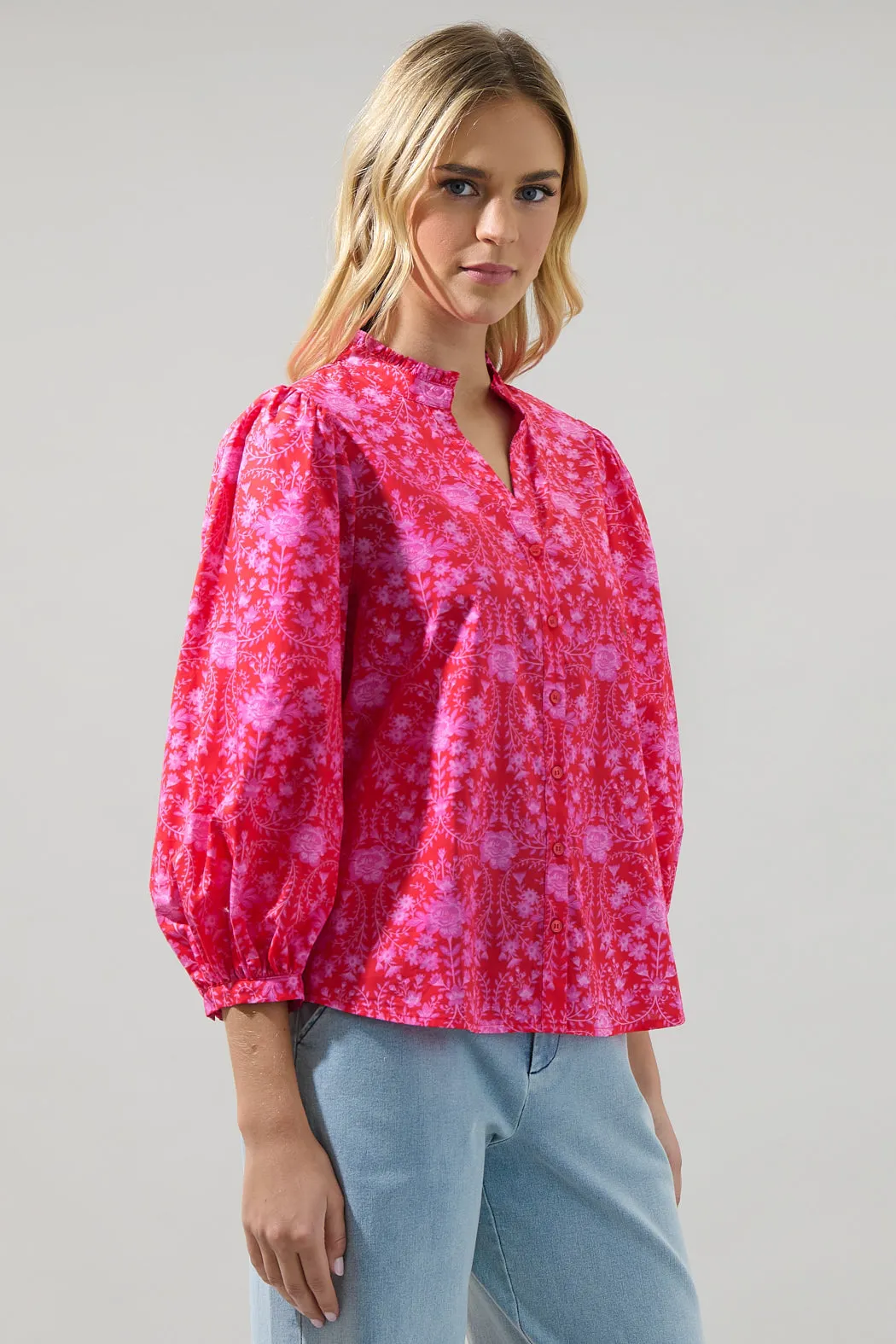 Cecy Floral Ima Button Up Top