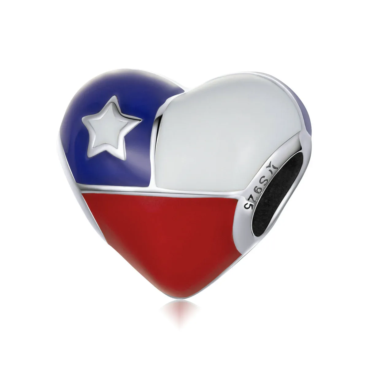 Chile Flag Heart Charm 925 Sterling Silver