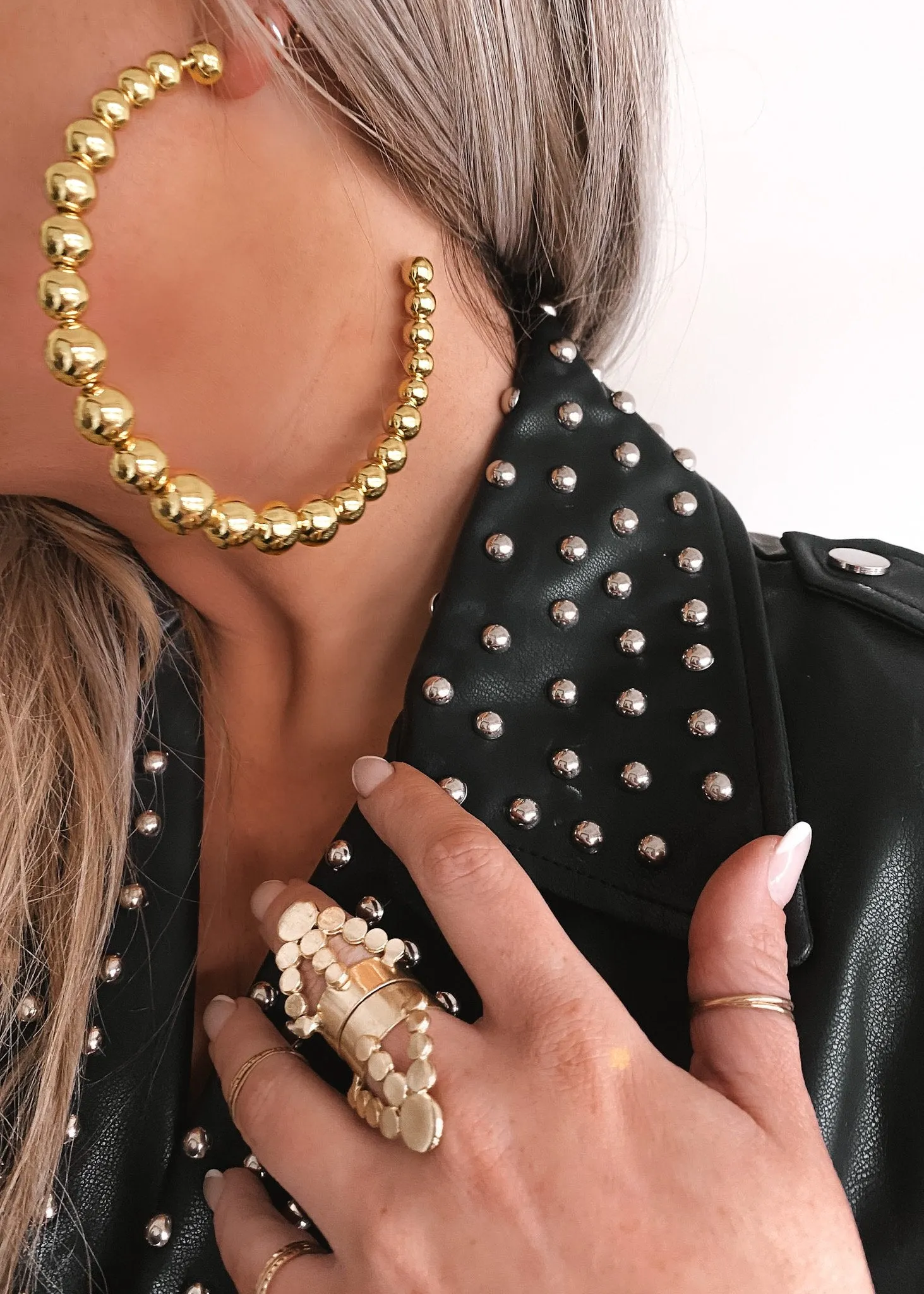 CIARA STUDDED HOOP STATEMENT EARRINGS