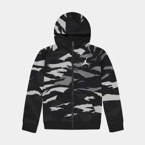 Jumpman Camo Grade School Zip Up Hoodie (Black/White)