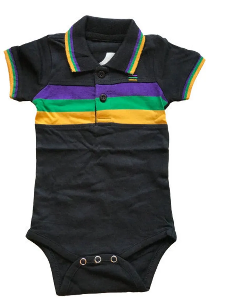 Mardi Gras Black Three Stripe Onesie (Short or Long Sleeve)