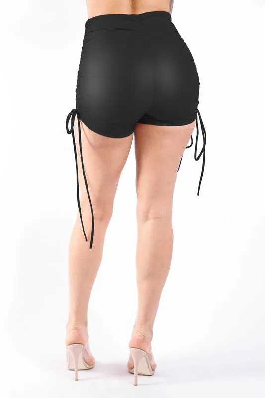 Matte Pu High Waist Ruched Shorts