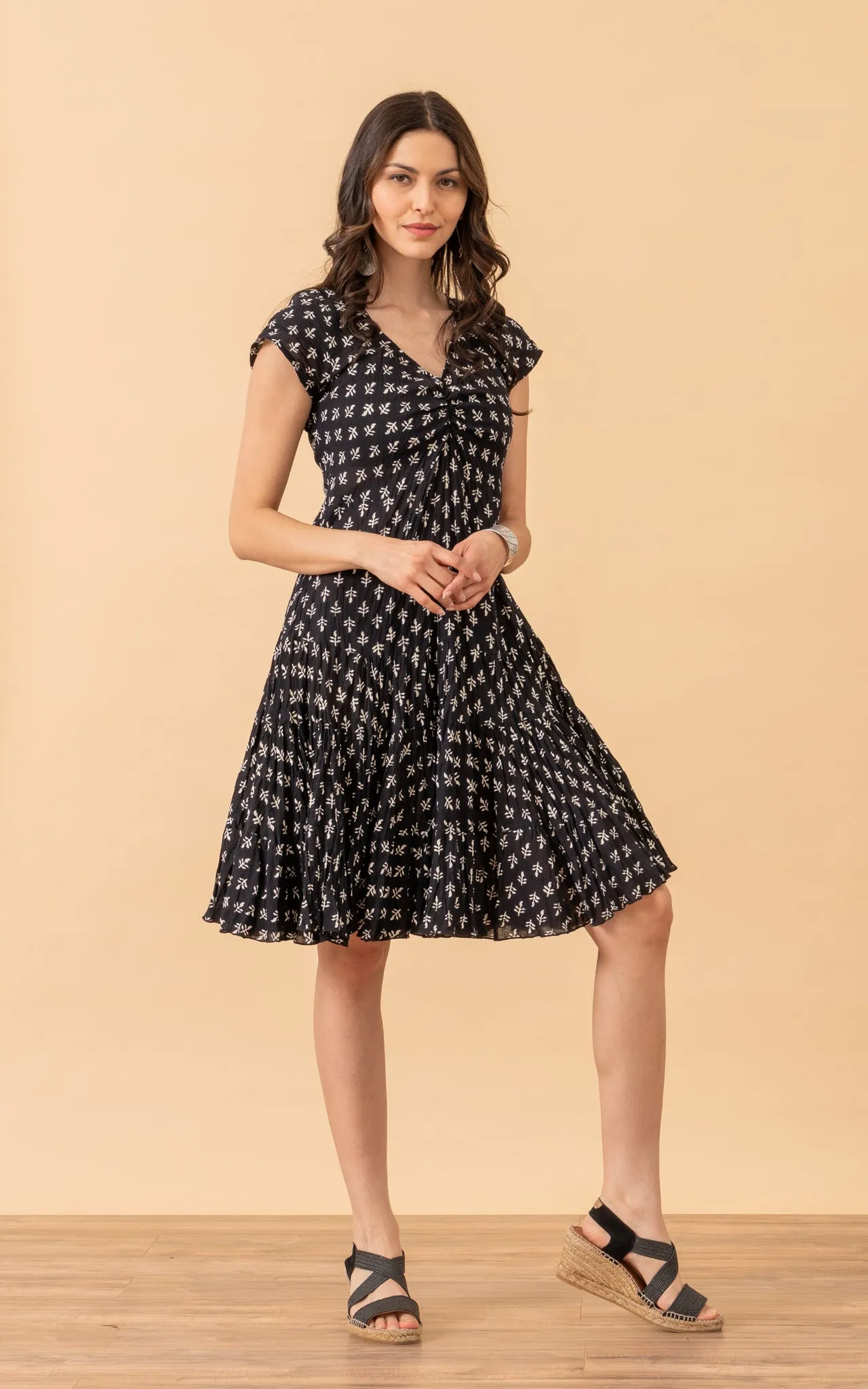 Paloma Dress, Short, Cap Sleeve, Black Calico