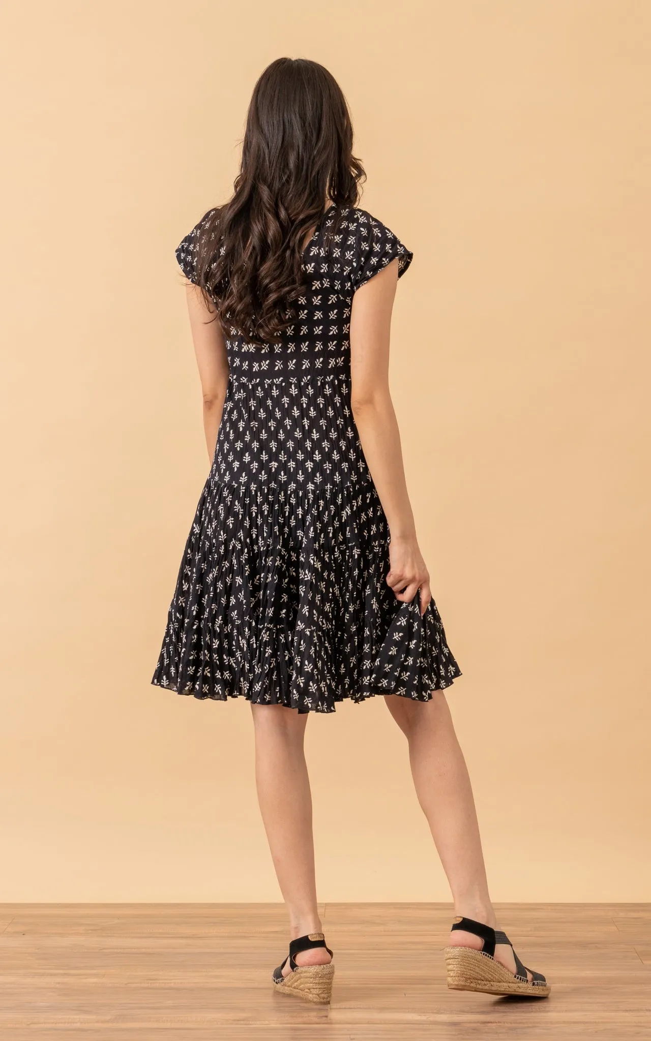 Paloma Dress, Short, Cap Sleeve, Black Calico