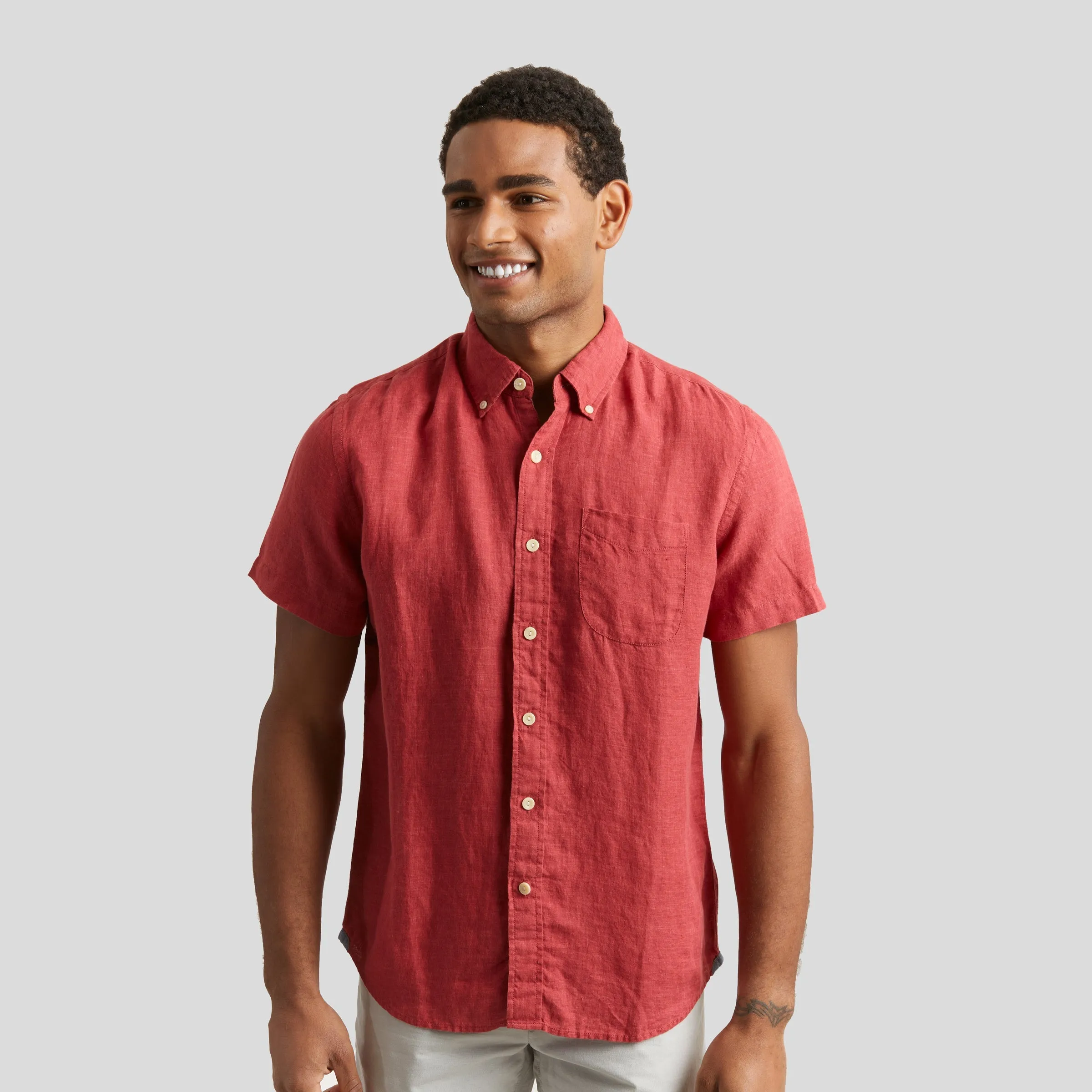 Paloma Sun Washed Linen Short Sleeve Shirt - Red