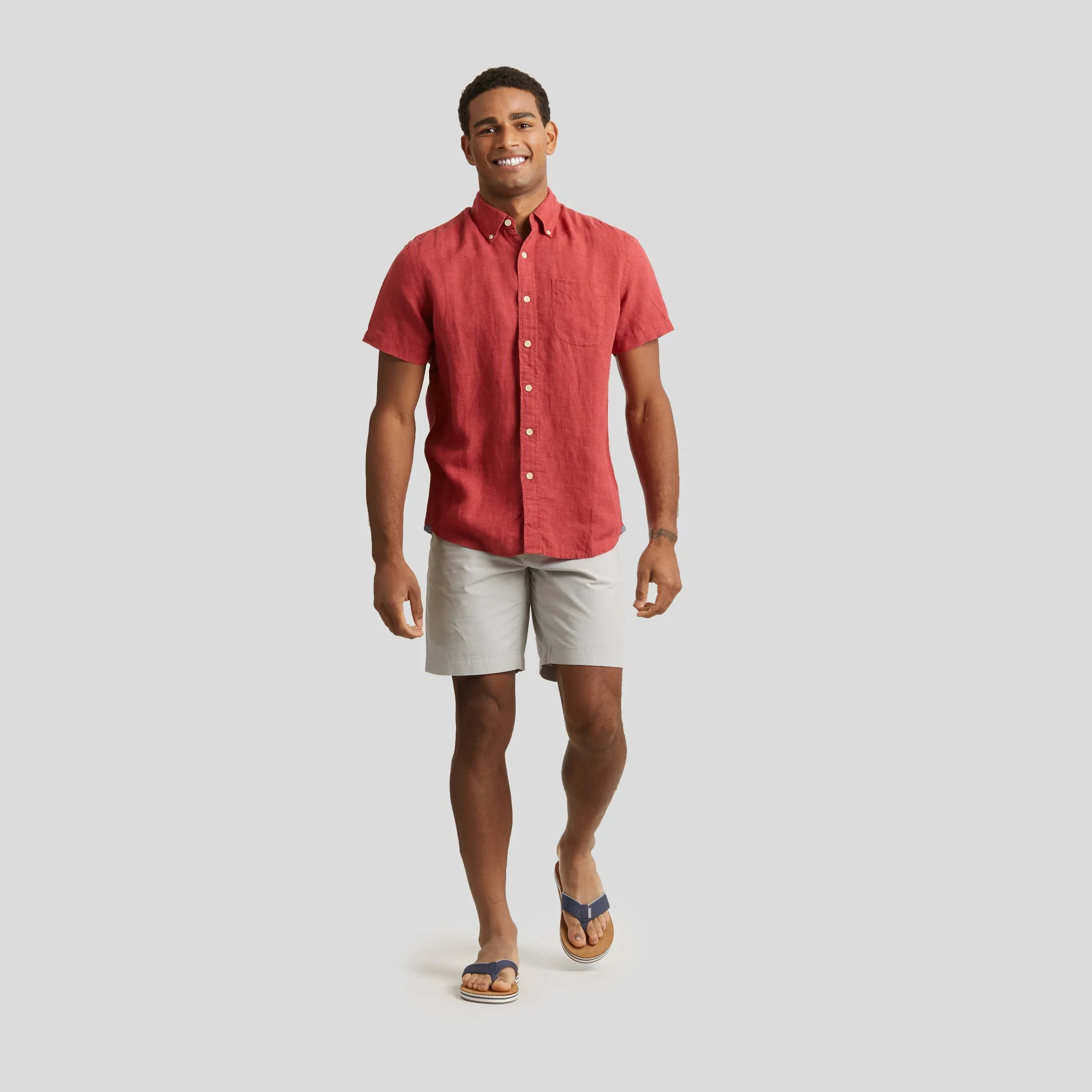 Paloma Sun Washed Linen Short Sleeve Shirt - Red