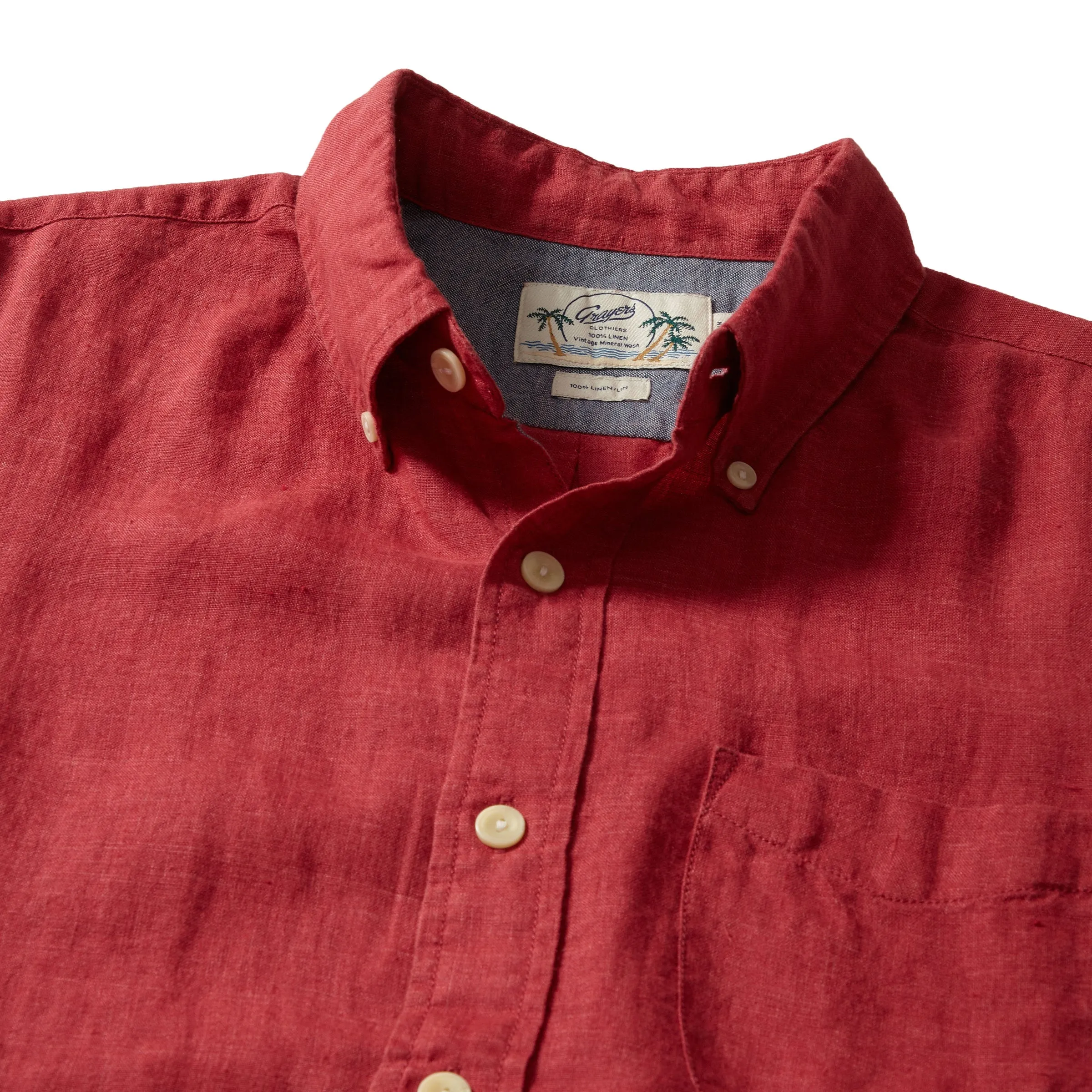 Paloma Sun Washed Linen Short Sleeve Shirt - Red