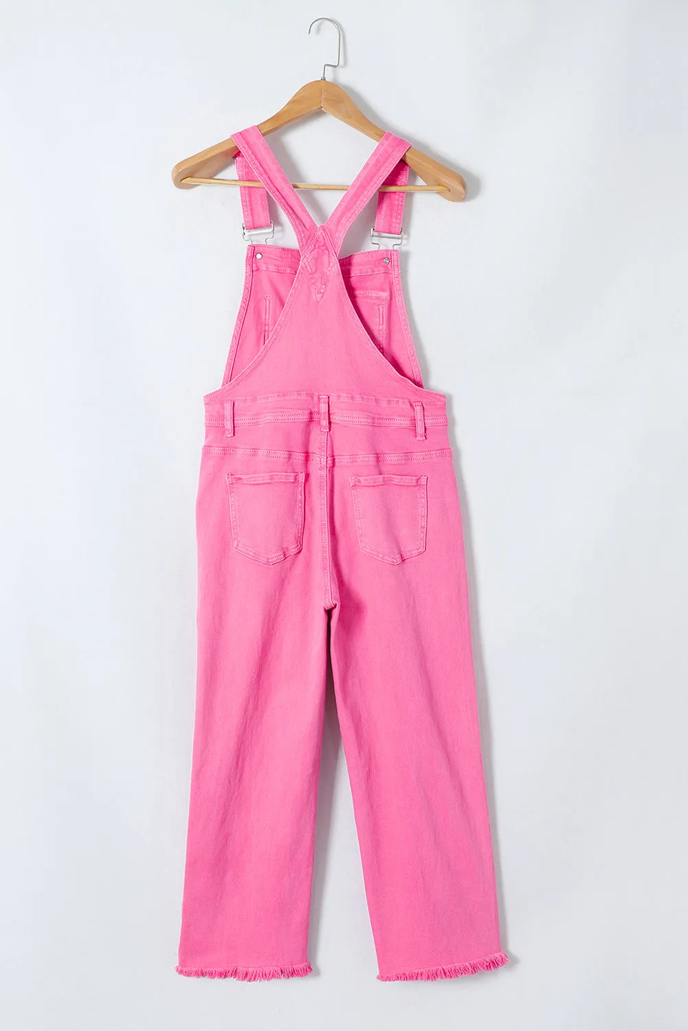 Pocketed Wide Leg Distressed Denim Overall