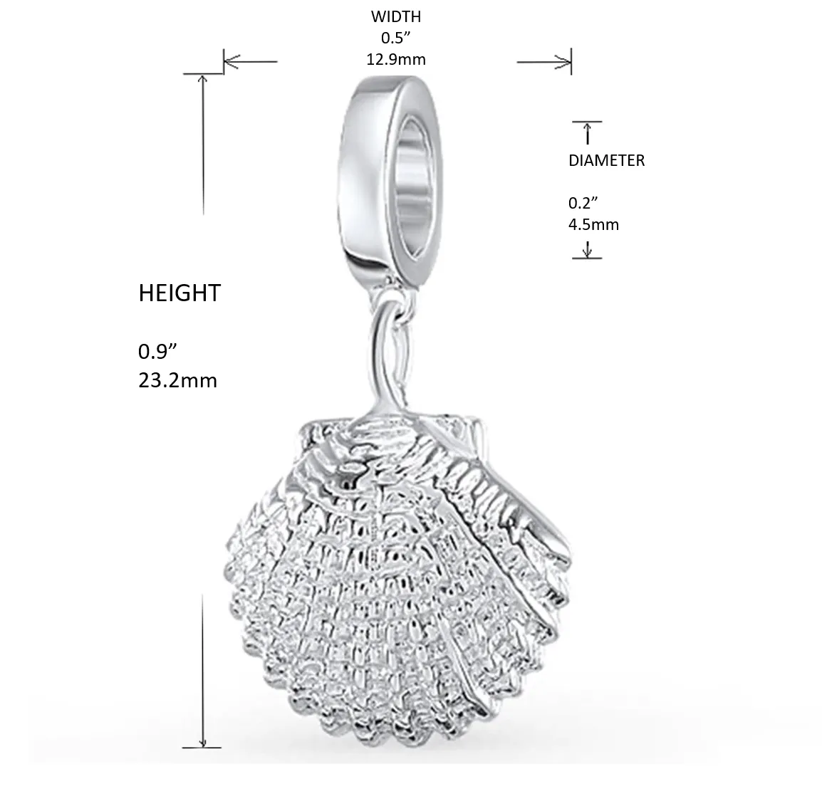 Seashell Charm 925 Sterling Silver - Silver Sea Shell Charm